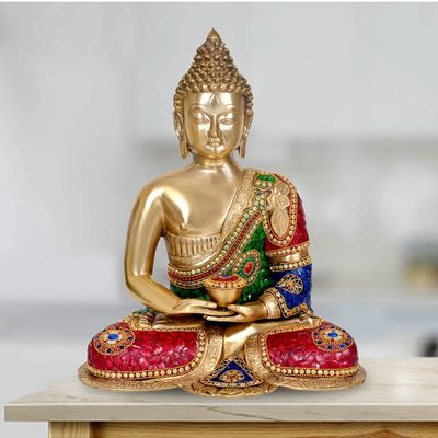 Brass Buddha Meditation position Idol (Height 18 Inches)