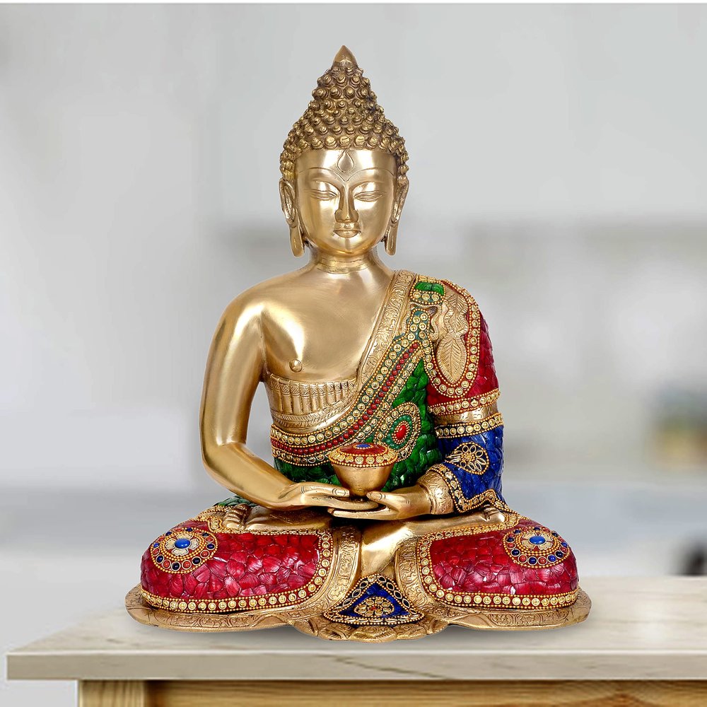 Brass Buddha Meditation position Idol (Height 18 Inches)