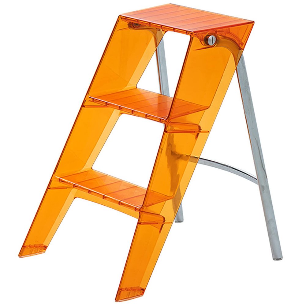 ADKINC Step Stools for Adults, Acrylic 3 Step Ladder,2-in-1 Design with Ladder and Stool for Home and Library 330lbs Capacity, Orange Transparent