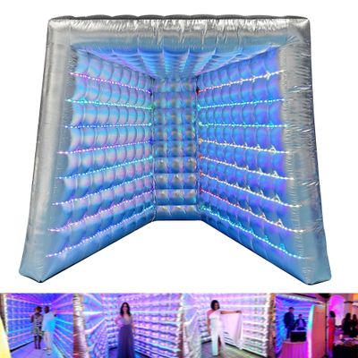 SAYOK Inflatable Photo Booth Enclosure LED Inflatable Photo Booth Backdrop Inflatable Silver Wall for Glow Party/Wedding/Event/Show