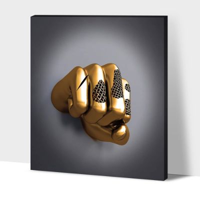 3D Metal Effect Canvas Wall Art, Fist Canvas Wall Art for Men Bedroom, Modern Silver Wall Canvas Art for Living Room, Framed Canvas Wall Art, Valentine's Day Wall Pictures for Bedroom 28x40 Inches
