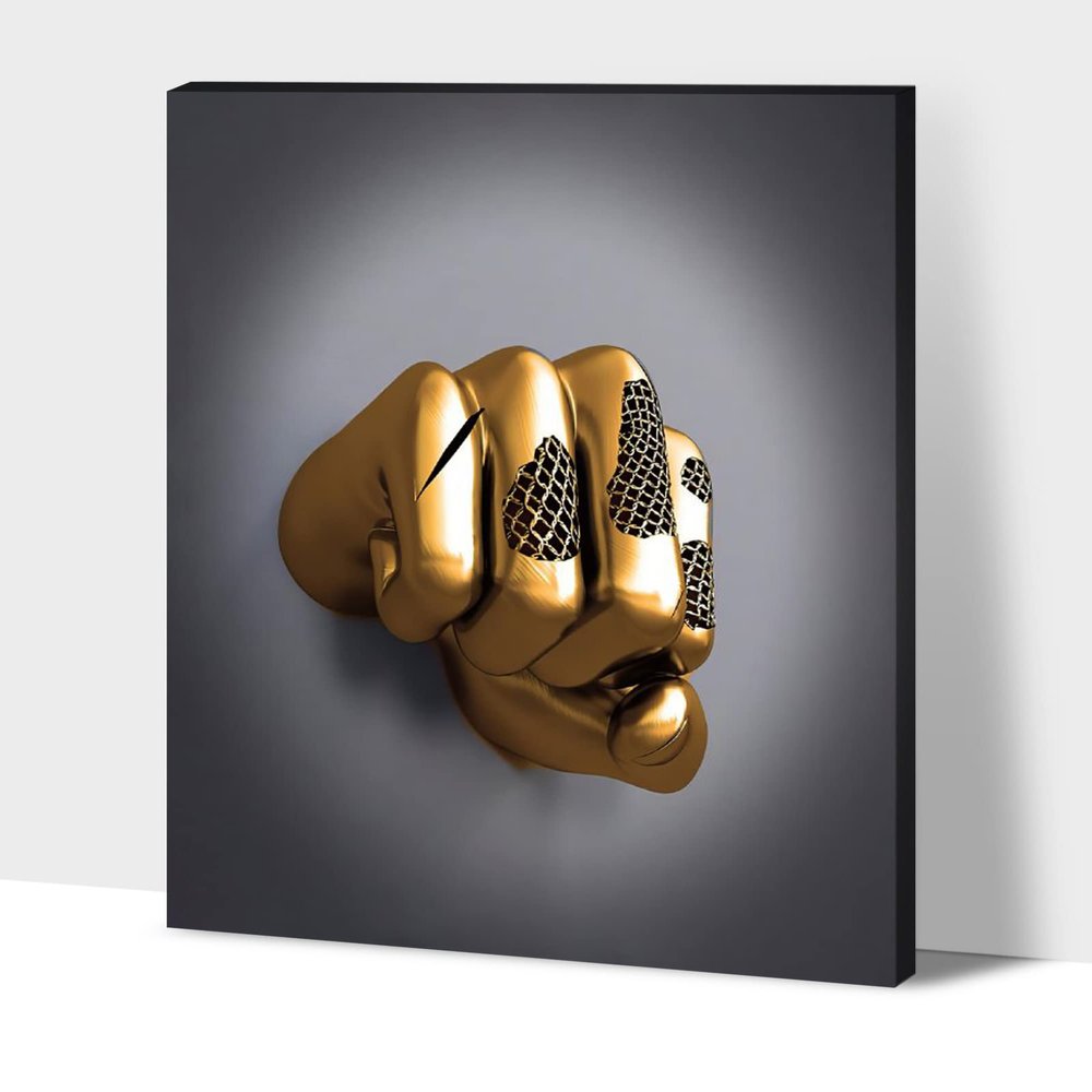 3D Metal Effect Canvas Wall Art, Fist Canvas Wall Art for Men Bedroom, Modern Silver Wall Canvas Art for Living Room, Framed Canvas Wall Art, Valentine's Day Wall Pictures for Bedroom 28x40 Inches