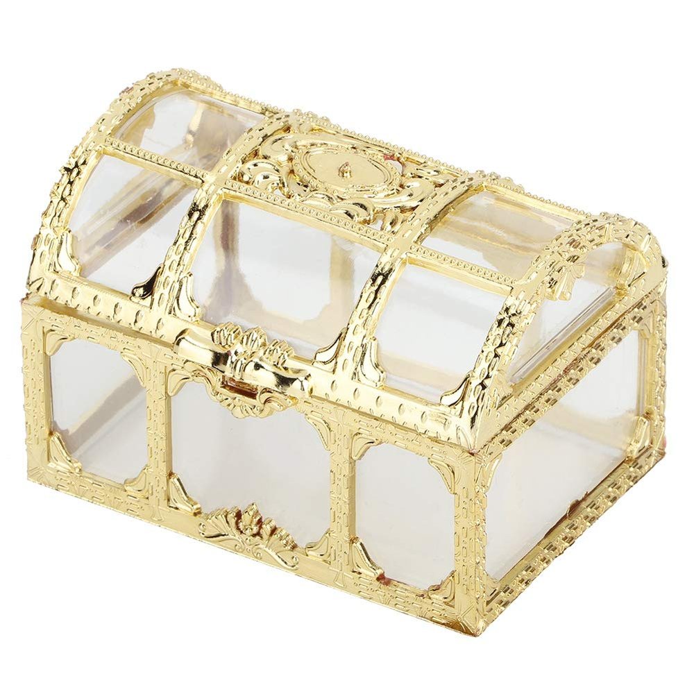 Candy Boxes Party Favors 12pcs, Treasure Chest Shape Wedding Candy Box Chocolates Container Wedding Party Supplies(Gold)