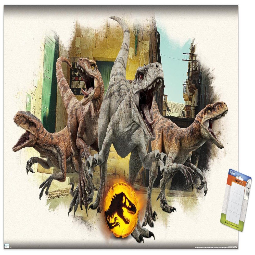 Trends International Jurassic World: Dominion - Atrociraptors Focal Wall Poster, 14.725" x 22.375", Premium Poster & Mount Bundle