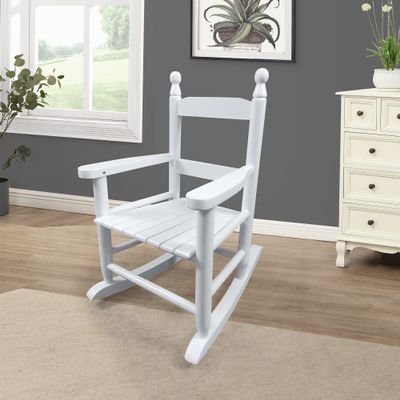 Childs Wood Rocking Chairs Classic Porch Rockers for Boys and Girls Indoor Outdoor Kids Rocking Chair Seats Childrens Furniture Rocker for Nursery Bedroom (A Type-White)