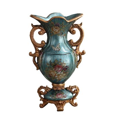 Elegant Large Flower Vases Table Centerpiece for Kitchen Dining Living Room Home Decor, European RetroTall Big Resin Flowers Chinese Vases for Bedroom Decorations, Blue 13.39in6.3in