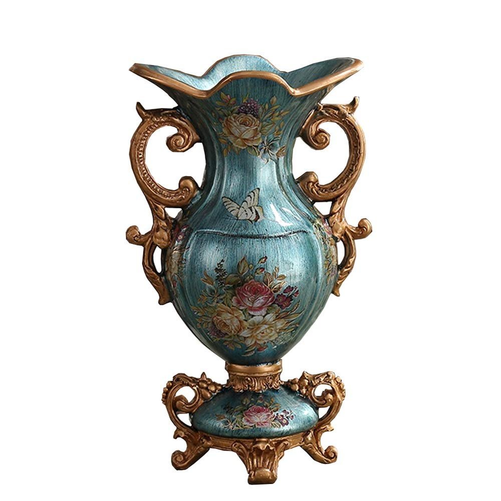 Elegant Large Flower Vases Table Centerpiece for Kitchen Dining Living Room Home Decor, European RetroTall Big Resin Flowers Chinese Vases for Bedroom Decorations, Blue 13.39in6.3in