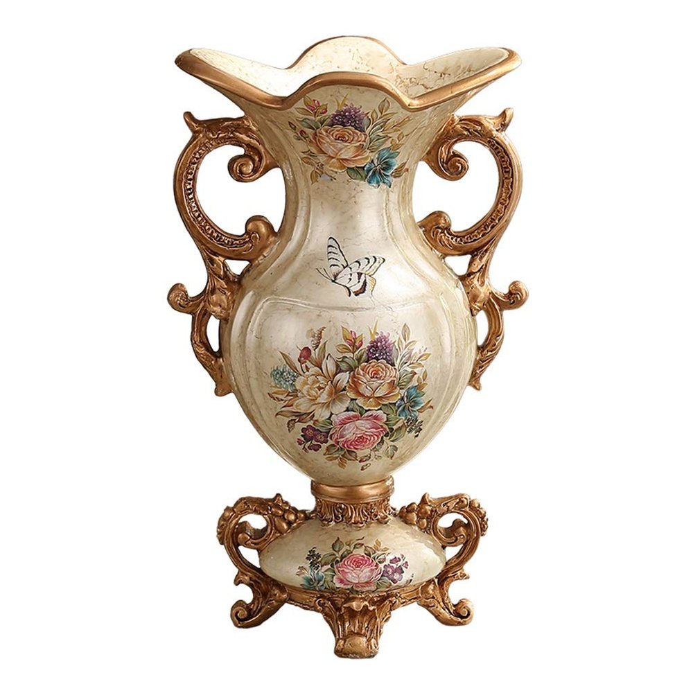 Elegant Large Flower Vases Table Centerpiece for Kitchen Dining Living Room Home Decor, European RetroTall Big Resin Flowers Chinese Vases for Bedroom Decorations, Beige 13.39in6.3in