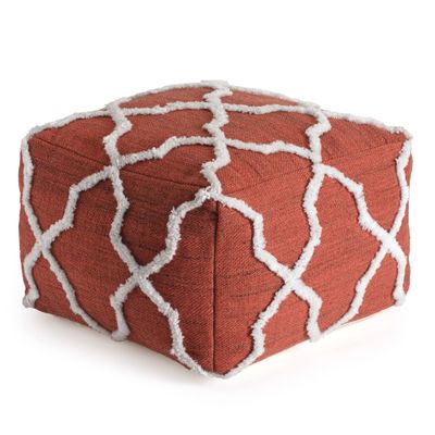 Anji Mountain 100% Handmade & Handcrafted Comfortable Home Dcor Pouf Ottoman Footrest for Living Room, Bedroom, Nursery, Kidsroom, Patio Furniture - (22" x 22" x 16"- Red,Ivory)