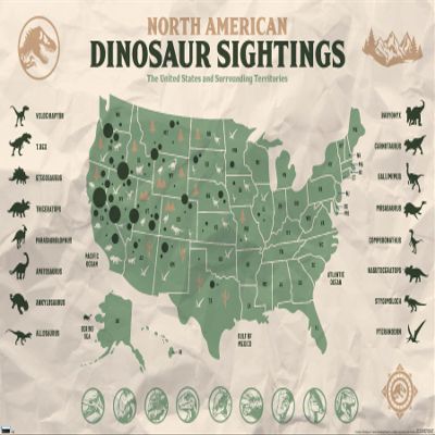 Trends International Jurassic World: Dominion - North American Dinosaur Map Wall Poster, 14.725" x 22.375", Premium Unframed Version