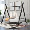 Twin Size Metal Floor Play House Bed with Slat for Kids Girls Boys, House Teepee Bed Tent Bed Frame No Box Spring Needed (Black-Metal#66) view 1