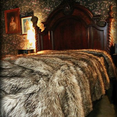 Animal Friendly Faux Fur Coyote Bedspread, Comforter, Throw Blanket, Pillow or Sham, Velvety Soft Cuddle Minky Lined, Custom Handmade USA (60"x72")