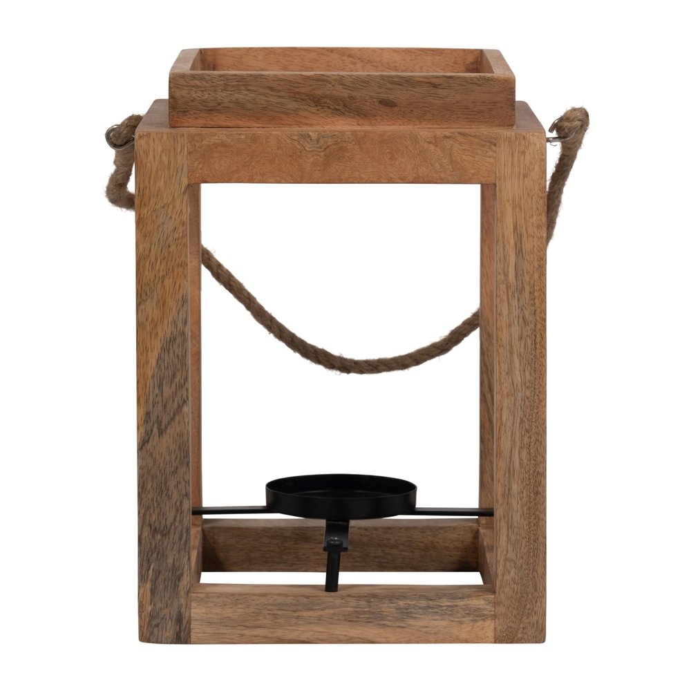 8"Lx8"Wx11"H, Lantern Candle Holder, Wood Brown Finish, Open Sides Design with Rustic Charm for Home Decor and Ambient Lighting Settings