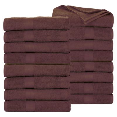 Ample Decor Bath Towels Pack of 16 600 GSM 100% Cotton, Absorbent Soft Premium Quality Machine Washable, Oeko Tex Certified, for Bathroom, Hotel, Spa, Gym, Kitchen - Brown - 30 X 54 Inch