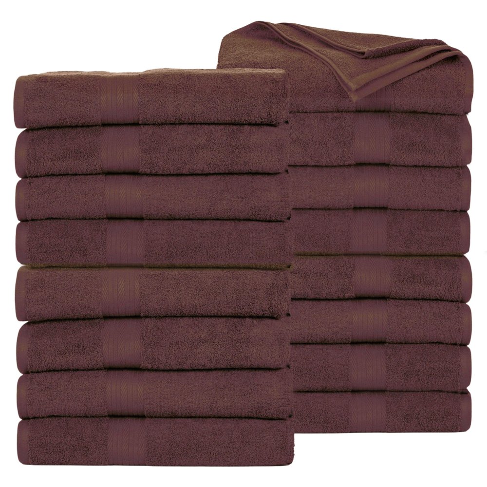 Ample Decor Bath Towels Pack of 16 600 GSM 100% Cotton, Absorbent Soft Premium Quality Machine Washable, Oeko Tex Certified, for Bathroom, Hotel, Spa, Gym, Kitchen - Brown - 30 X 54 Inch