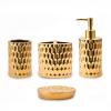 Bathroom Accessories Set Complete, Ceramic 4 Piece Bathroom Set Accessories Bath Accessories Set Complete Soap Dispenser Set with Toothbrush Holder, Soap Dispenser, Tumbler and Soap Dish,Golden view 1