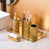 Bathroom Accessories Set Complete, Ceramic 4 Piece Bathroom Set Accessories Bath Accessories Set Complete Soap Dispenser Set with Toothbrush Holder, Soap Dispenser, Tumbler and Soap Dish,Golden view 3