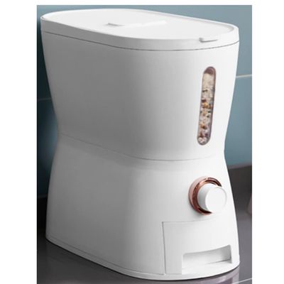 Food Storage Large Cereal DispenserCountertop Placement Dry Food Dispenser Storage Tank One-click Output Smart Rice Bucket Sealed (Color : White-6kg)