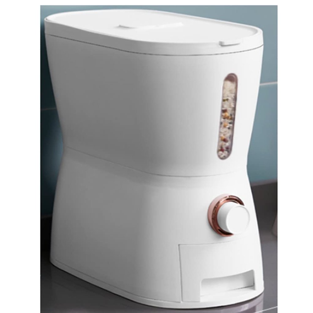 Food Storage Large Cereal DispenserCountertop Placement Dry Food Dispenser Storage Tank One-click Output Smart Rice Bucket Sealed (Color : White-6kg)