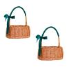 MEUMITY 2 PCS Wicker Woven Flower Basket, Country Wedding Basket with Handle Flower Girl Baskets with Ribbons and Bows for Wedding Home Party Photography DIY(Dark Green) view 1