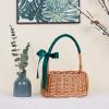 MEUMITY 2 PCS Wicker Woven Flower Basket, Country Wedding Basket with Handle Flower Girl Baskets with Ribbons and Bows for Wedding Home Party Photography DIY(Dark Green) view 2