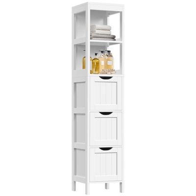 Yaheetech Bathroom Tall Cabinet, Slim Storage Cabinet, Narrow Freestanding Floor Cabinet with 3 Drawers & 2 Shelves, Linen Tower for Small Space, 12" D x 12" W x 56" H, White