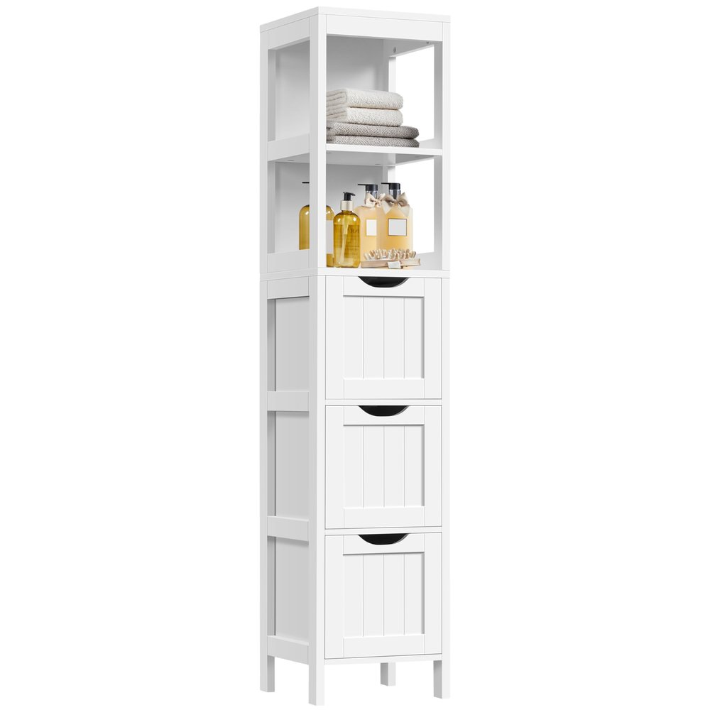 Yaheetech Bathroom Tall Cabinet, Slim Storage Cabinet, Narrow Freestanding Floor Cabinet with 3 Drawers & 2 Shelves, Linen Tower for Small Space, 12" D x 12" W x 56" H, White