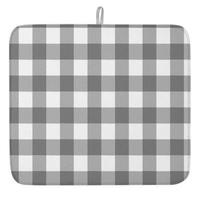 Gray Check Plaid Dish Drying Mats for Kitchen Counter, Geometric Grey White Microfiber Absorbent Dish Drainer/Rack Mat, Reversible Hangding Quick Drying kitchen Drying Mat, 18x24inch Machine Washable