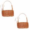 MEUMITY 2 PCS Wicker Woven Flower Basket, Country Wedding Basket with Handle Flower Girl Baskets with Ribbons and Bows for Wedding Home Party Photography DIY(White) view 1