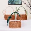MEUMITY 2 PCS Wicker Woven Flower Basket, Country Wedding Basket with Handle Flower Girl Baskets with Ribbons and Bows for Wedding Home Party Photography DIY(White) view 3