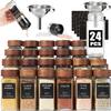 Yangbaga 24Pcs Glass Spice Jars with Labels-4OZ Wood Lid Square Spice Containers with Pepper Grinder Lids &Funnel,Seasoning Jars for Rack Cabinet Drawer view 1