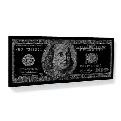 100 Bill Silver Canvas Art - Hundred Benjamin Franklin Money Cash Home Decor Print Poster Painting Medium 30x12" / 1.5" | Sense Canvas