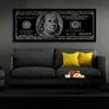 100 Bill Silver Canvas Art - Hundred Benjamin Franklin Money Cash Home Decor Print Poster Painting Medium 30x12" / 1.5" | Sense Canvas view 3