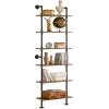 YMYNY Industrial Pipe Ladder Shelf, 6-Tier Wall Mounted Bookcase with Metal Frame, 78.7" Open Bookshelf, Multifunctional Storage Rack for Home Office, Living Room, Plant Stand, Rustic Brown, RF-TM018 view 1