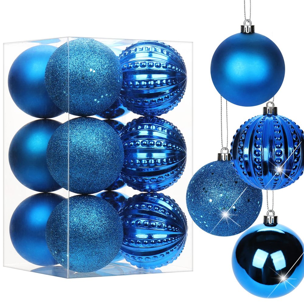 3.15" Navy Blue Christmas Ornaments 12 Pcs Shatterproof Christmas Ball Ornaments Set Large Blue Ornament for Xmas Tree Halloween Holiday Party