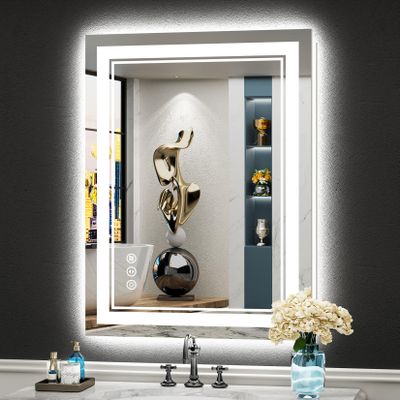 AWANDEE 24x32 LED Bathroom Mirror with Lights, Backlit and Front Lit, Anti-Fog Lighted Vanity Mirrors for Bathroom Wall, Dimmable, 3-Color Light, Memory, Shatter-Proof, HD Tempered Glass, CRI90