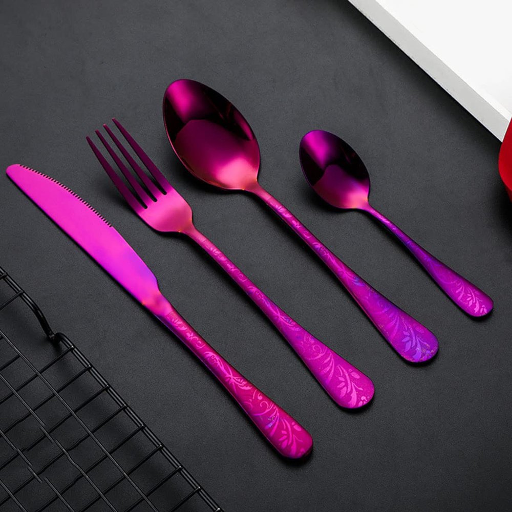 24 Piece Silverware Set for 6, Stainless Steel Silverware Set, Modern Hammered Flatware Set, Knife/Fork/Spoon & Long Teaspoon Mirror-Polished Dishwasher Safe Cutlery
