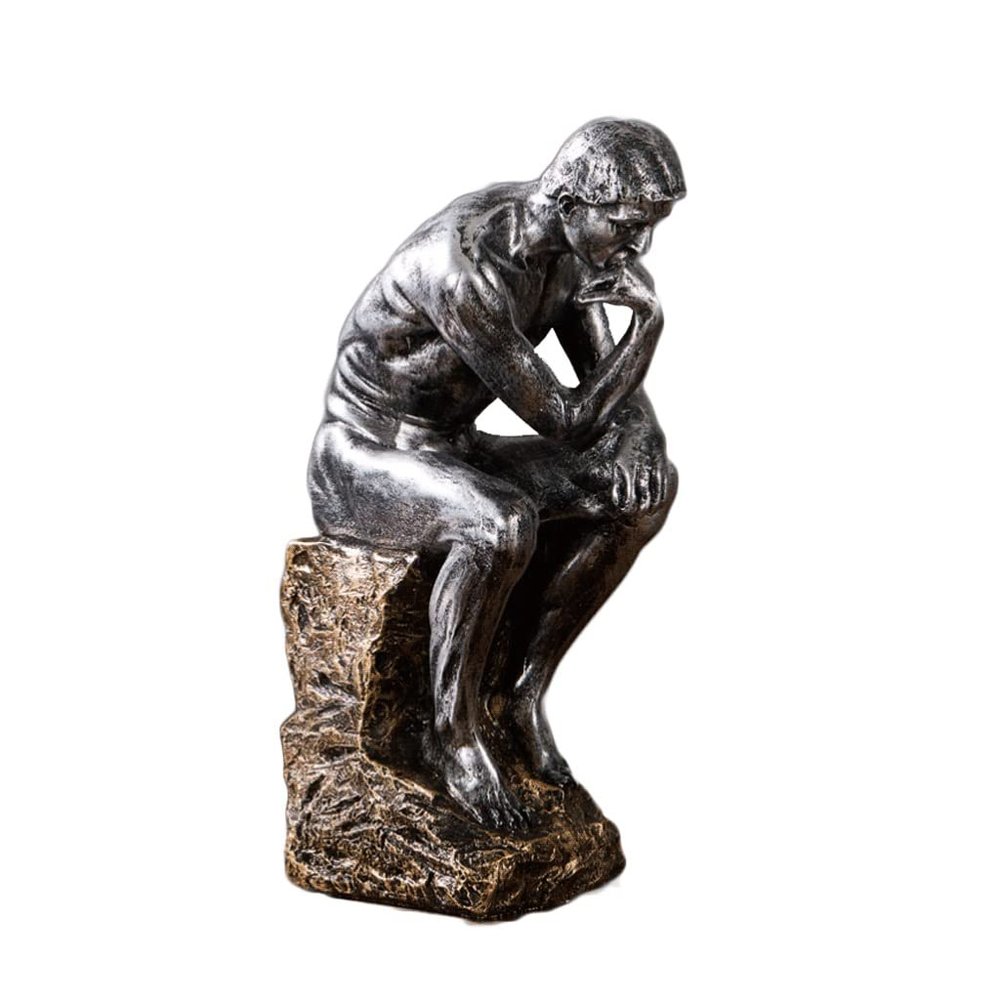 10" Resin The Thinker Statue Famous Thinking Man Sculptures Premium Collectible Figurine Home Decor Art Crafts Gifts (Color : Silver)