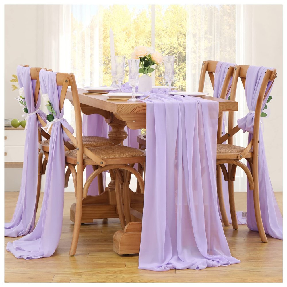 10ft Chiffon Table Runners Pack of 10 Light Purple Gauze Table Swags Bridal Shower Party Sheer Cake Table Fabric for Spring Reception Tables