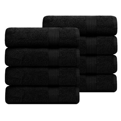 Ample Decor Hand Towel 18 X 28 Inch Pack of 8 600 GSM 100% Cotton,Oeko Tex Certified Soft Absorbent Thick Durable Premium Quality, for Hotel, Bathroom,Spa, Daily Use,Gym -Machine Washable-Black