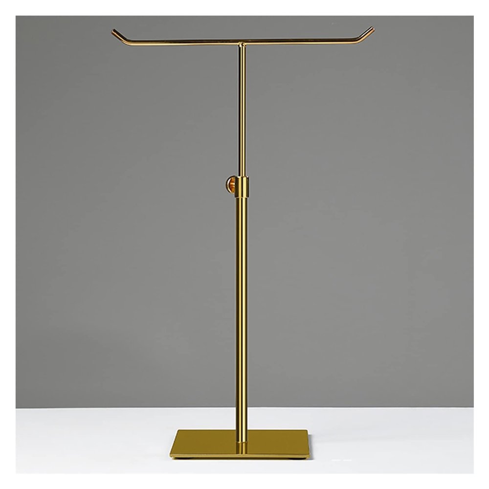 LXLIGHTS Hand Towel Holder, Stainless Steel T-Shaped Clothing Store Earrings Jewelry Stand with Square Base for Bathroom Kitchen Scarves Display Rack, 3 Colors (Color : Gold)