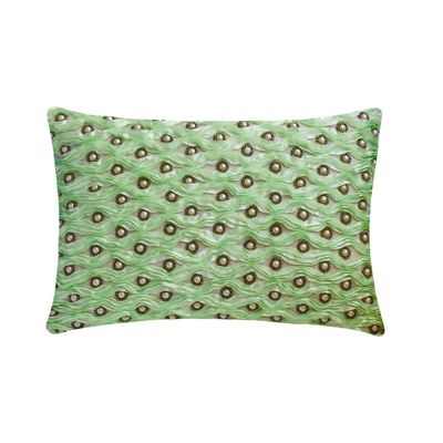 The HomeCentric Decorative Green 12"x18" (30x45 cm) Lumbar Pillow Cover, Linen Ribbon & Pearl Embroidery Oblong Pillow, Abstract Pattern Modern Style - Mint Ripple