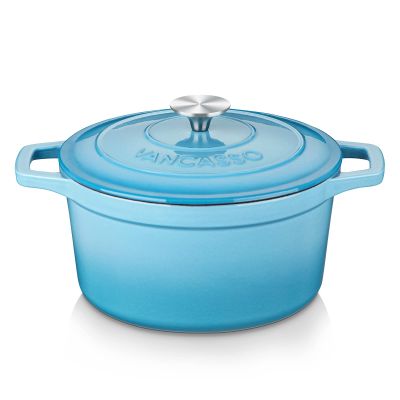 vancasso 6 QT Enameled Cast Iron Dutch Oven With Lid - Round Blue Pot With Non-Stick Enamel Coating for Bread Baking