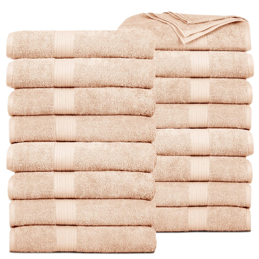 Ample Decor Bath Towels Pack of 16 600 GSM 100% Cotton, Absorbent Soft Premium Quality Machine Washable, Oeko Tex Certified, for Bathroom, Hotel, Spa, Gym, Kitchen - Beige - 30 X 54 Inch