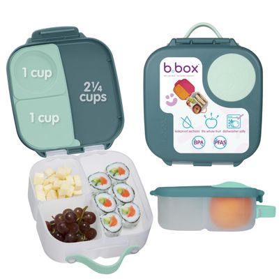 b.box Mini Lunch Box Kids | 4.25 Cup Leak Proof Bento Box for Kids Ages 3+ | 3 Compartment Snack Containers, School Lunch Container, Dishwasher Safe, BPA-Free, PFAS-Free - Emerald Forest