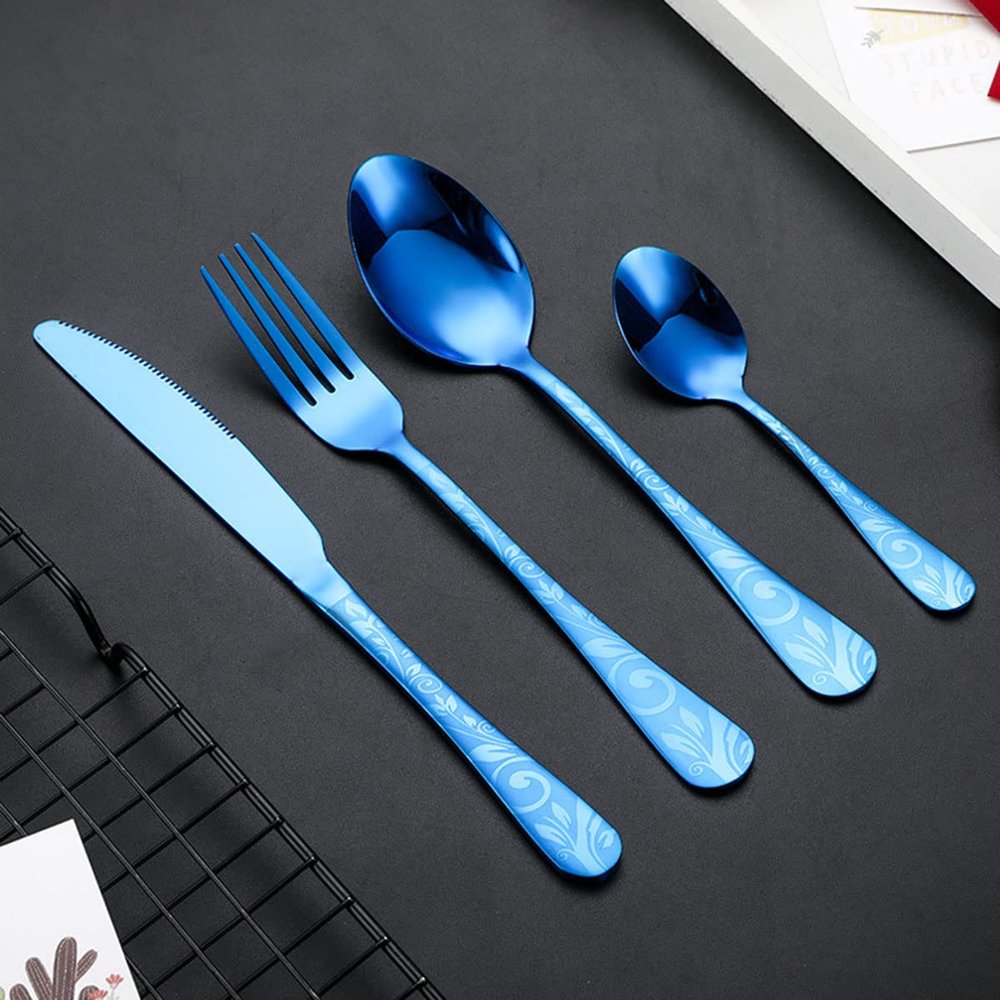 24 Piece Silverware Set for 6, Stainless Steel Silverware Set, Modern Hammered Flatware Set, Knife/Fork/Spoon & Long Teaspoon Mirror-Polished Dishwasher Safe Cutlery