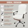 NeColorLife Velvet Office Chair Cover with Armrest Covers - Stretchable High Back Desk Computer Chair Slipcover for Large Rotating Boss Chairs (Large,Ivory White) view 3