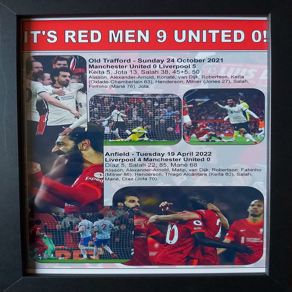 Liverpool 9-0 Premier League double over Manchester United 2021-22 - Liverpool 9 Man Utd 0 - framed print