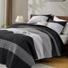 Andency California King Quilt Set Black and White, 3 Pieces Grey Ultra Soft Lightweight Cal King Bedspreads & Coverlets Set, Patchwork Striped Quilted Bedding Sets for All Seasons (112"x104") view 1