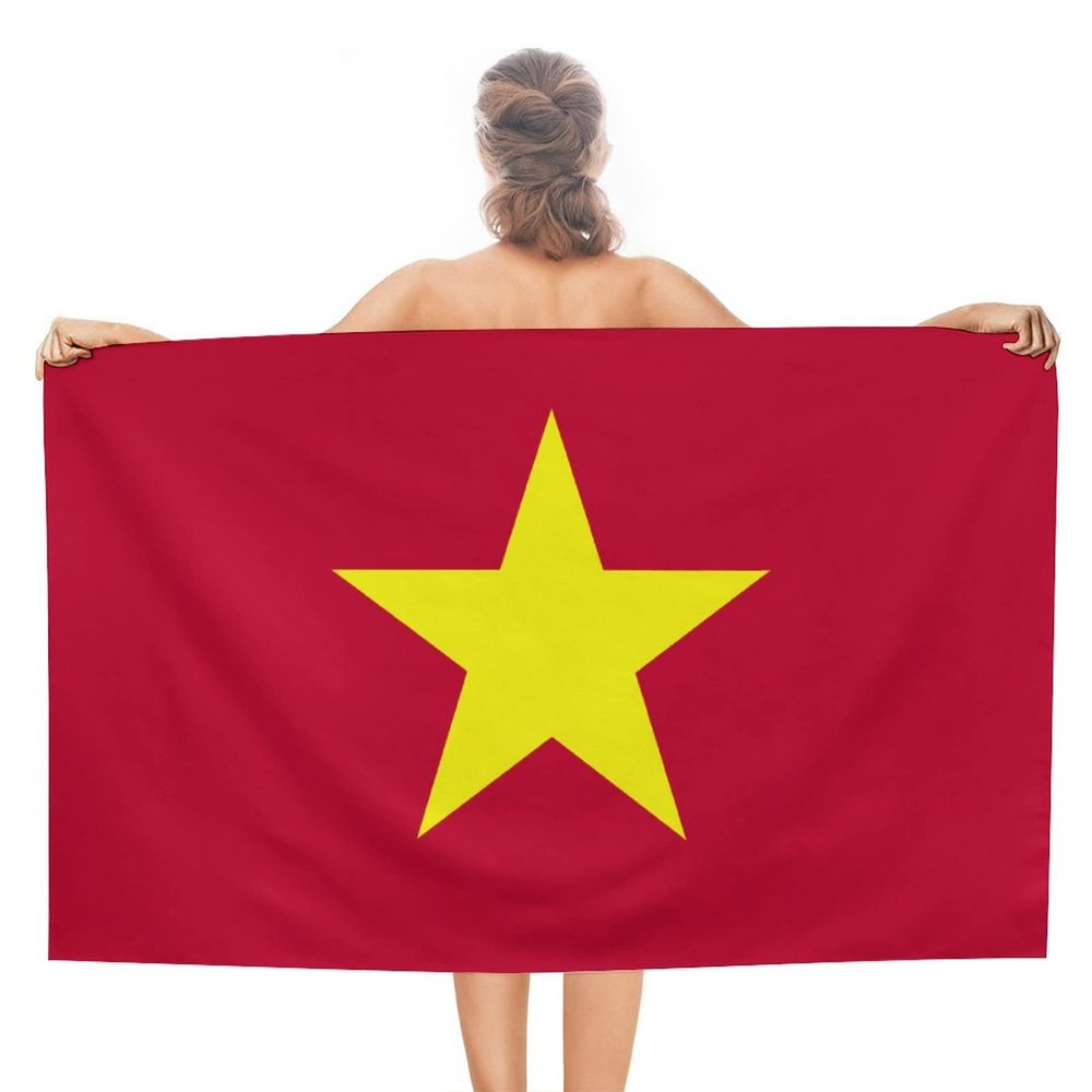 Vietnam Flag Beach Towel,Oversized Super Soft Ultra Thin Absorbent Beach Towels for Travel,Quick Dry Double-Faced Pile Towel for Women
